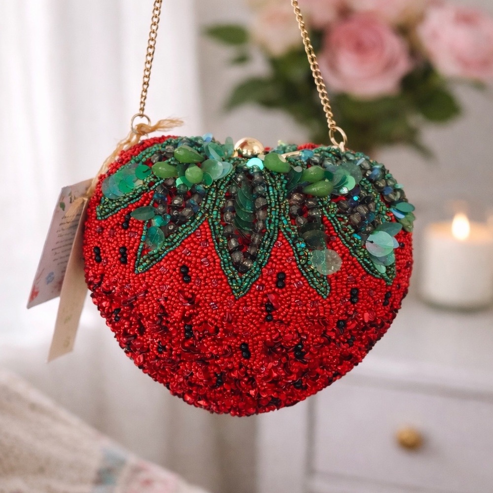 Strawberry Beaded Crossbody Bag Handmade Clutch Cute Summer Vacation Purse